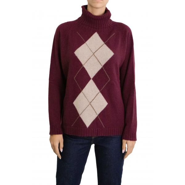 Maglione con rombi bicolore  collo alto misto cashmere
